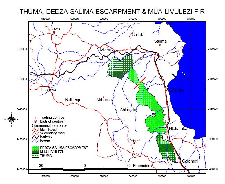 Übersichtskarte Malawi - Thuma - Dedza Salima